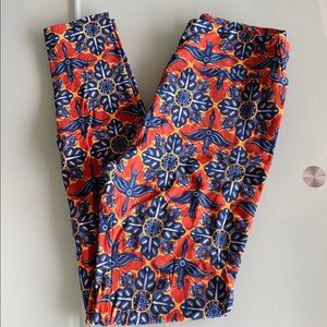 LuLaRoe os Blue and Orange Floral Leggings